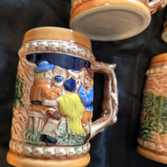 Vintage Set of Four Ceramic Porcelain German Beer Steins w/ Reliefs - Picture 10 of 12